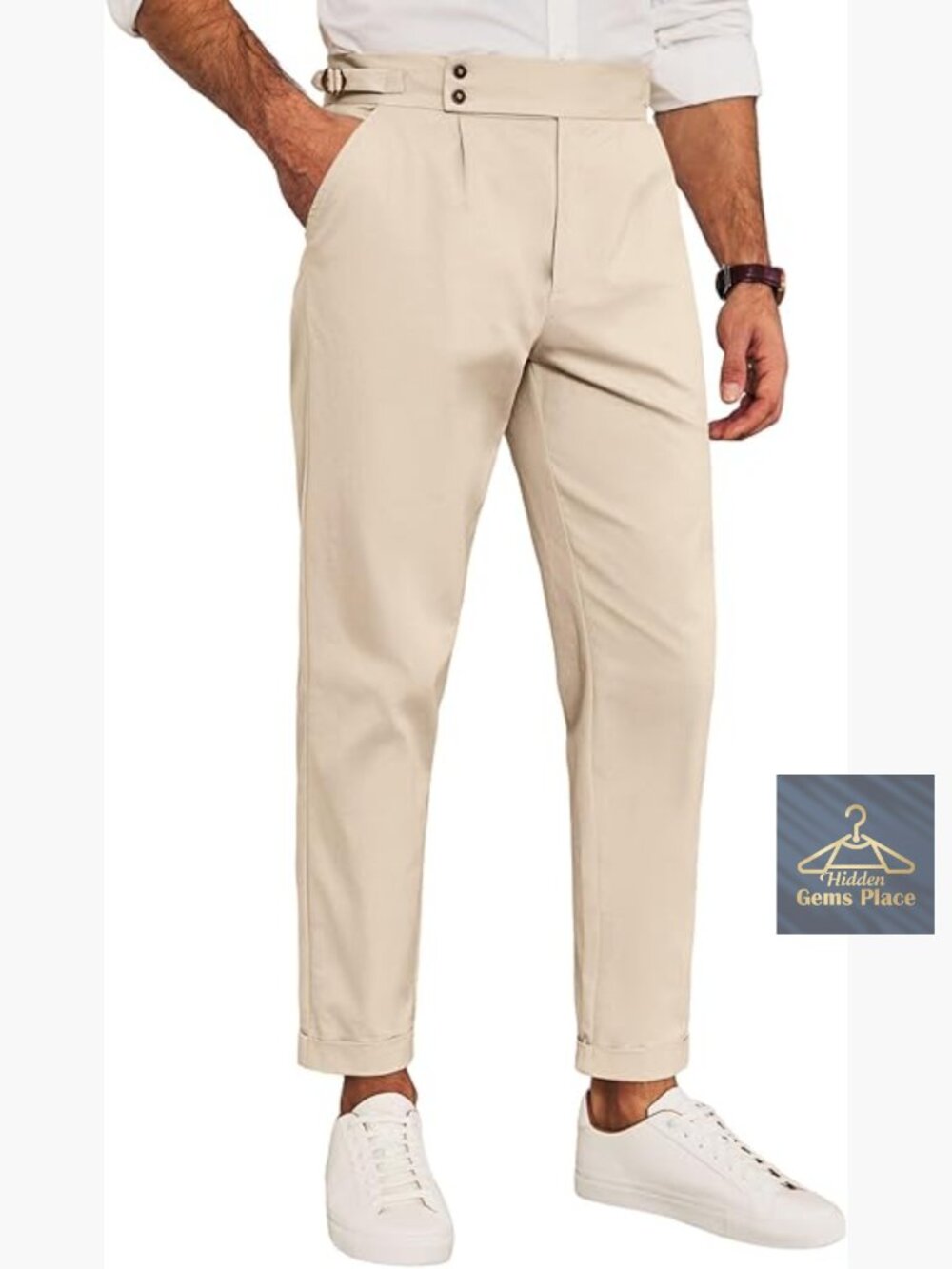 Slim Fit Pleated Front Chino Dress Pants Cotton Blend Tapered Trousers